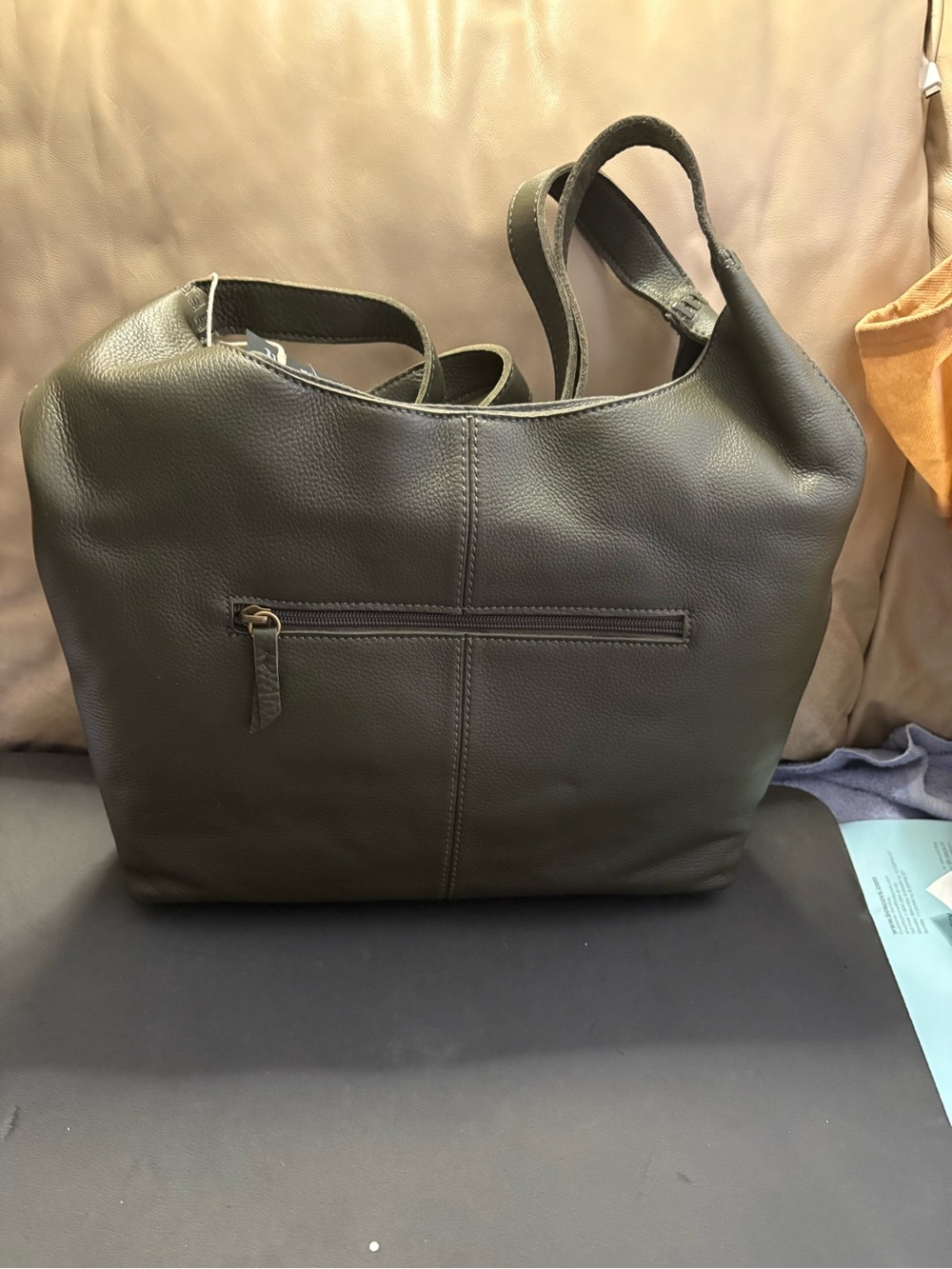 The Sak Huntley Olive Leather Hobo Tote
13 L 
13.5 H
3.75 W
